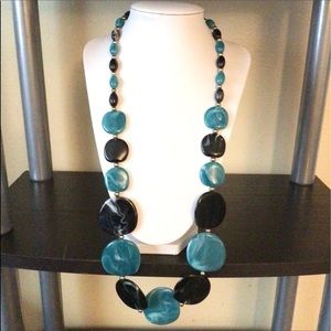 NEW. Coiris. Long Blue Black Acrylic Necklace.